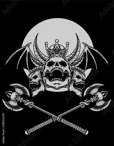 Illustration vector scary demon skull with horn