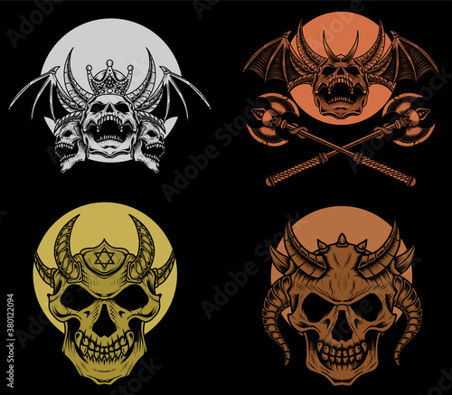 Illustration vector scary demon skull with horn