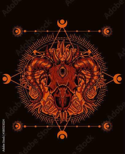 Illustration vector goat skull with antique vintage flower.