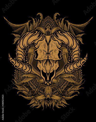 Illustration vector goat skull with antique vintage flower.