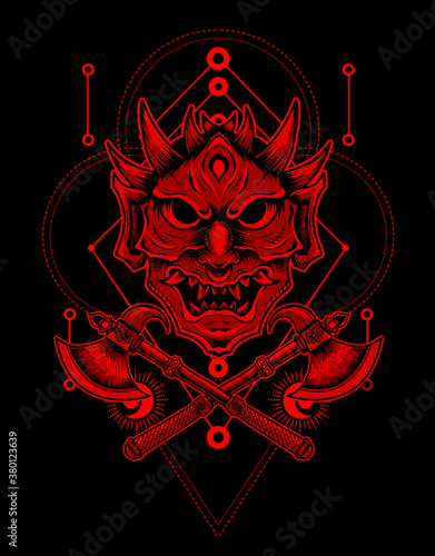 Oni mask demon face vector illustration art.