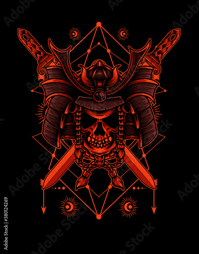 Samurai warrior mask. Traditional armor of japanese warrior-vector illustration design