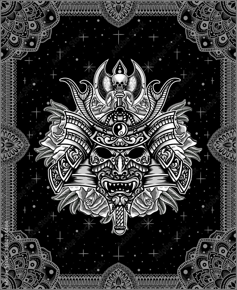 Samurai warrior mask. Traditional armor of japanese warrior-vector illustration design Samurai warrior mask. Traditional armor of japanese warrior-vector illustration design
