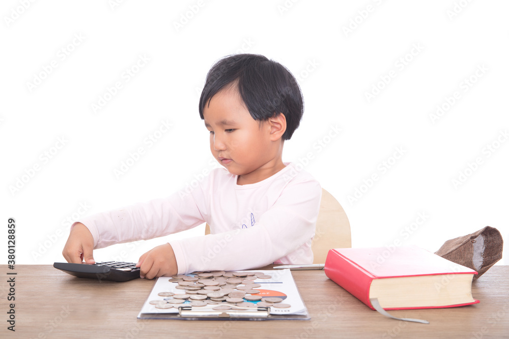Little girl doing financial planning Little girl doing financial planning