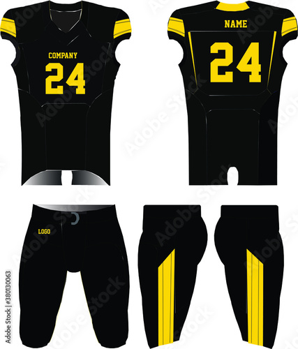 American Football jersey uniforms mock ups design templates front and back view illustrations vectors