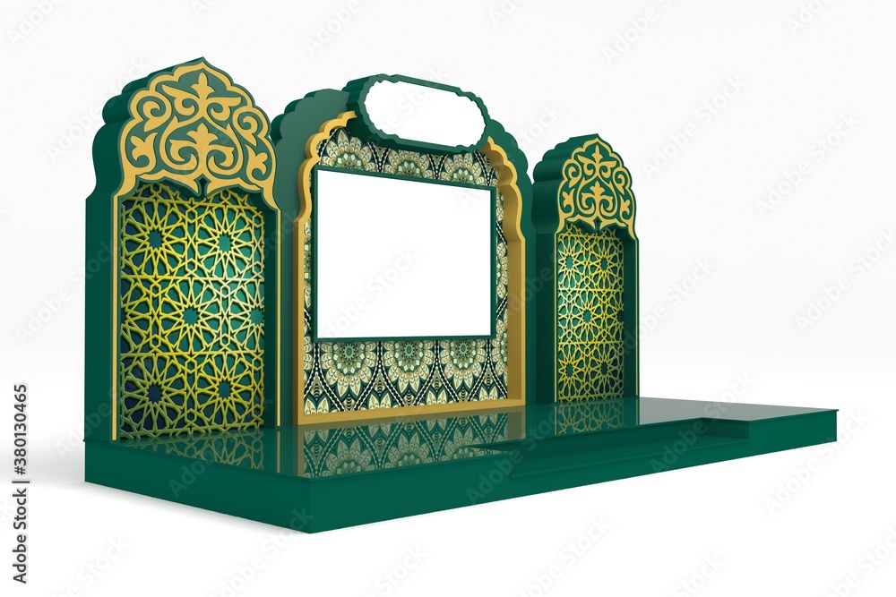3d illustration stage backdrop islamic ornament decoration with LED TV  Screen for event exhibition. High resolution image white background  isolated. Stock Illustration | Adobe Stock