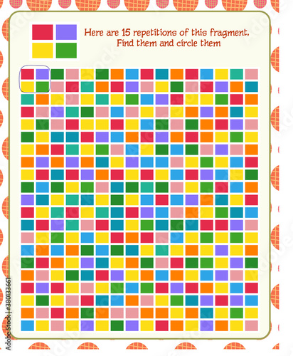 logic game for children. find 15 fragments specified in the sample