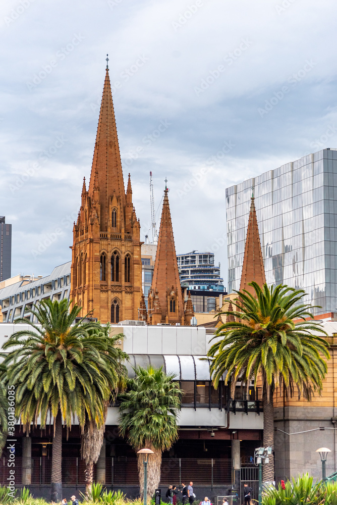 St Paul's Cathedral is the only neo-Gothic building among a sea of modern structures in Federation Square. St Paul's Cathedral is the only neo-Gothic building among a sea of modern structures in Federation Square.