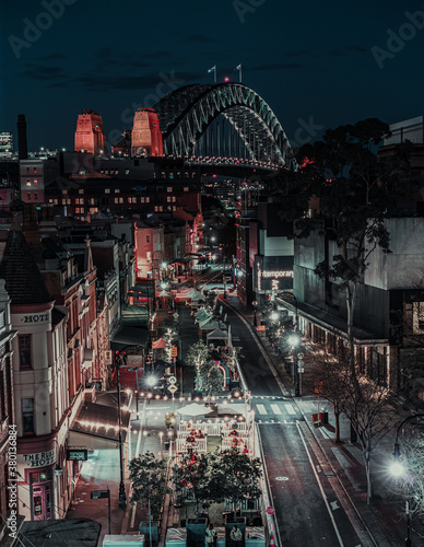 Road leading to the steel bridge at night 