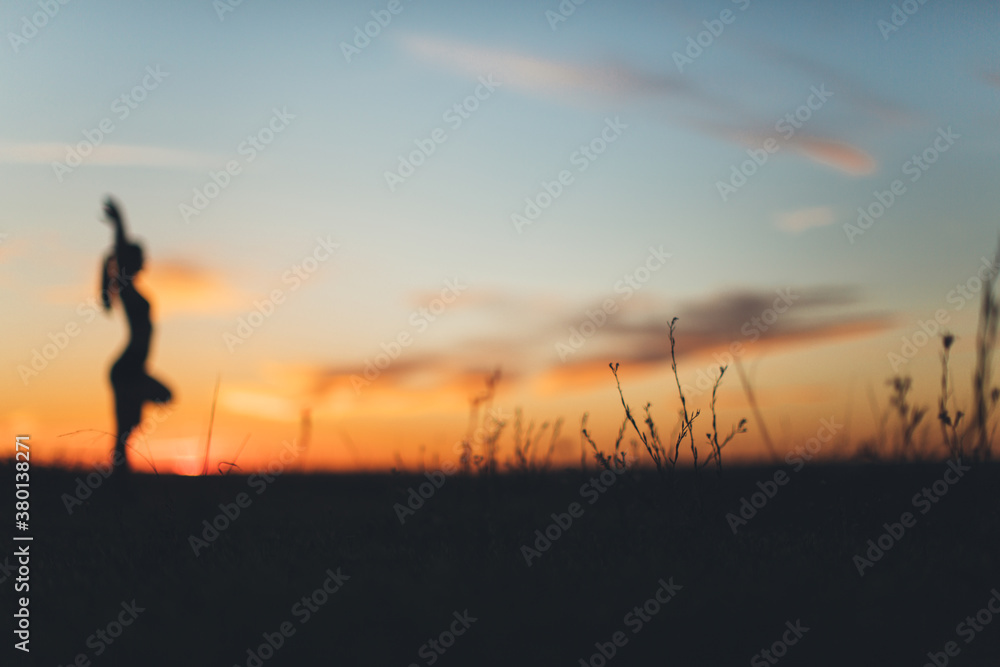 Training on nature landscape at sunset Training on nature landscape at sunset