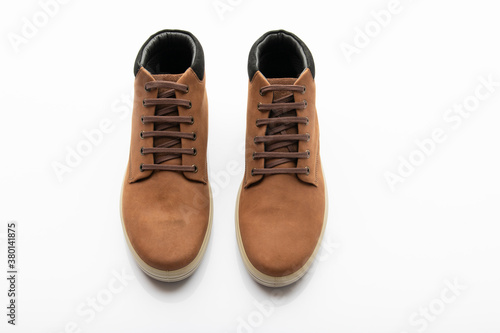Pair of Brown Shoes Isolated on White Background