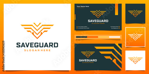 eagle cyber tech logo design and business card, Creative logo symbol for security data, digital, private tech, Artificial Intelligence technology.
