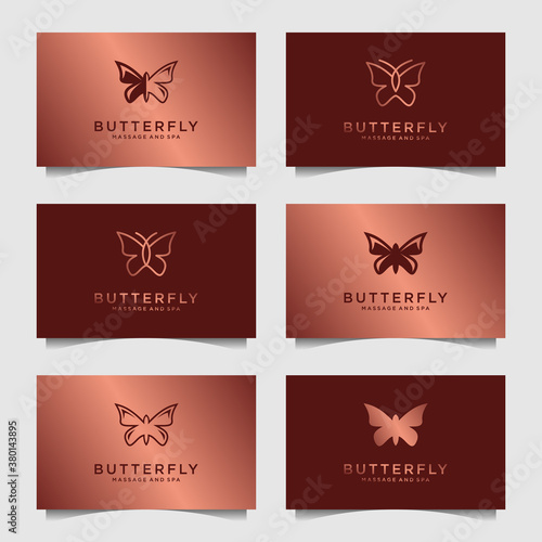 Set of luxury butterfly logo design template. icon for feminine logo  beauty spa  fashion  skin care  lotion product.