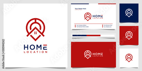 Home and pin map location symbol real estate logo design and business card template.