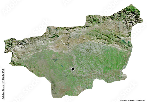 Diyarbakr, province of Turkey, on white. Satellite photo