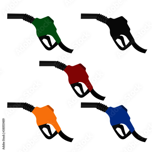 Set of gasoline pump gun on white background