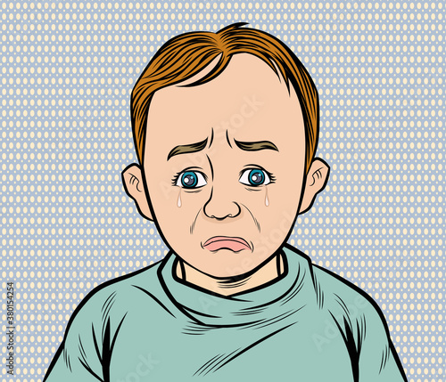 Crying little boy. Pop art vector illustration