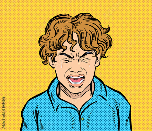 Crying little boy. Pop art vector illustration