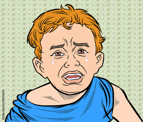 Crying little boy. Pop art vector illustration