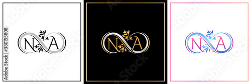 NA monogram, NA initial Wedding , NA logo company, NA icon business, sign, AN symbol with infinity floral designs of minimal, elegance, colourful for fashion, jewelry, boutique and creative template.