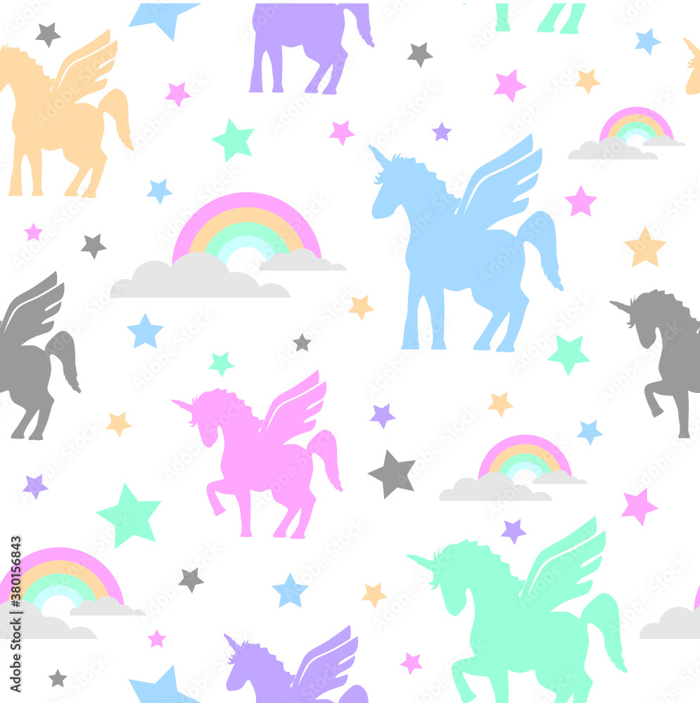 unicorn seamless pattern with rainbow and star ornament