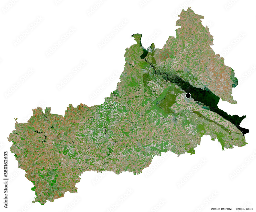 Cherkasy, region of Ukraine, on white. Satellite