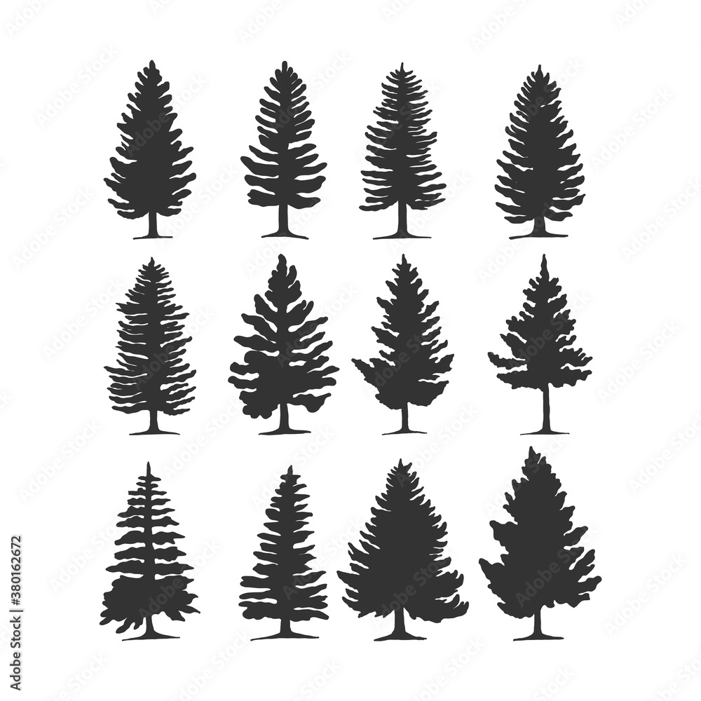 pine tree vector silhouette illustration. good for nature design or decoration template. simple grey color