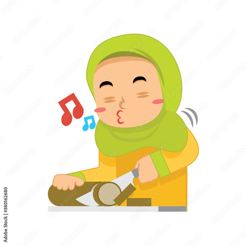 muslim girl whistling and slicing lemang muslim girl whistling and slicing lemang