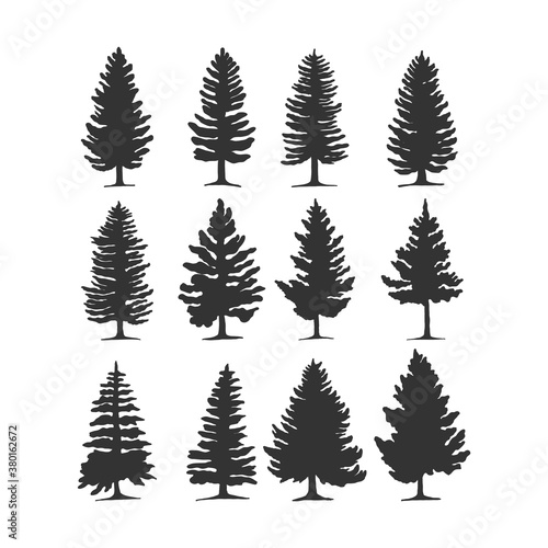 pine tree vector silhouette illustration. good for nature design or decoration template. simple grey color