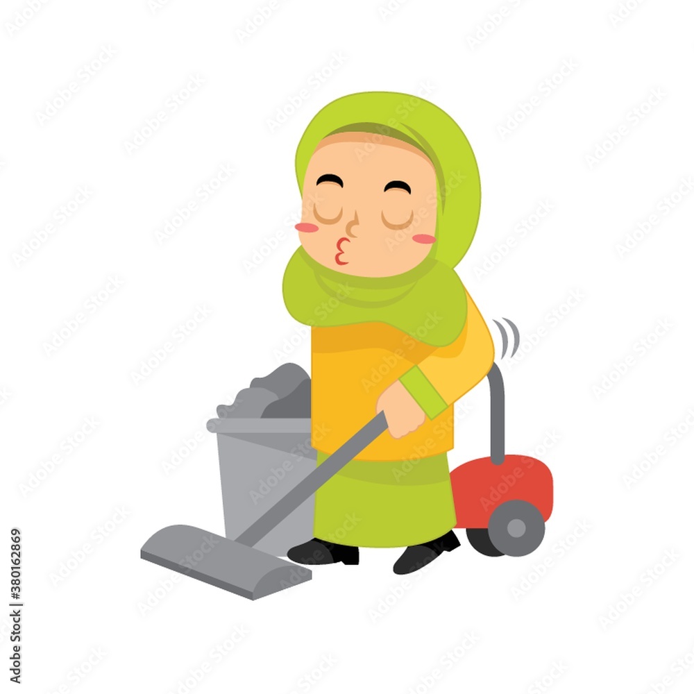 muslim girl cleaning with vacuum muslim girl cleaning with vacuum