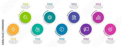 Minimal Business Infographics template. Timeline with 9 steps, options and marketing icons .Vector linear infographic with nine conected elements. Can be use for presentation.