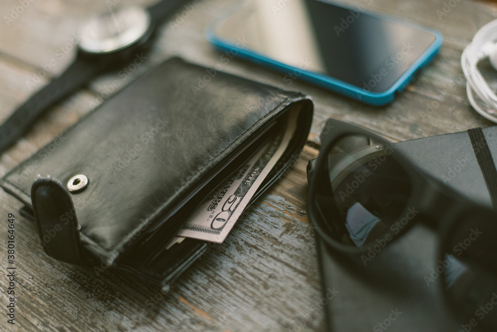 Men's Wallet And Various Objects Men's Wallet And Various Objects