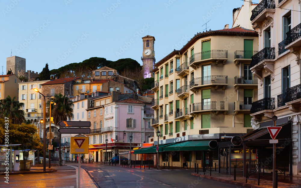 Picture of Cannes french riviera historical streets and building in evening..