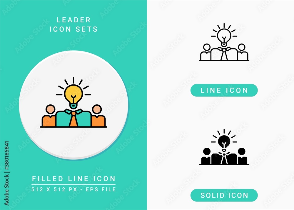 Fototapeta premium Leader icons set vector illustration with solid icon line style. Business manager symbol. Editable stroke icon on isolated background for web design, user interface, and mobile app