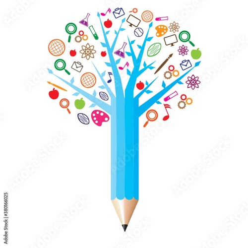 Pencil with academic icons concept