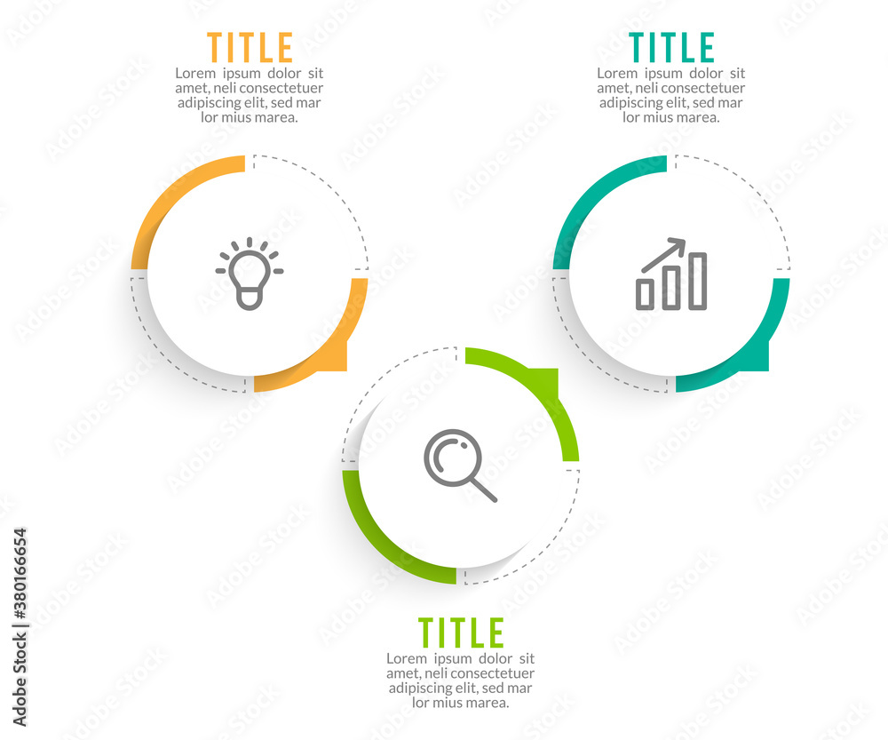 Fototapeta premium Minimal Business Infographics template. Timeline with 3 steps, options and marketing icons .Vector linear infographic with three conected elements. Can be use for presentation.