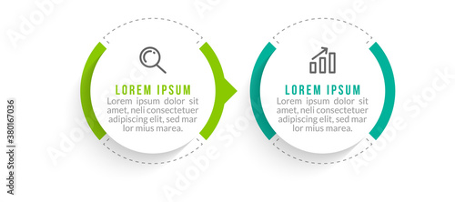 Minimal Business Infographics template. Timeline with 2 steps, options and marketing icons .Vector linear infographic with two conected elements. Can be use for presentation.