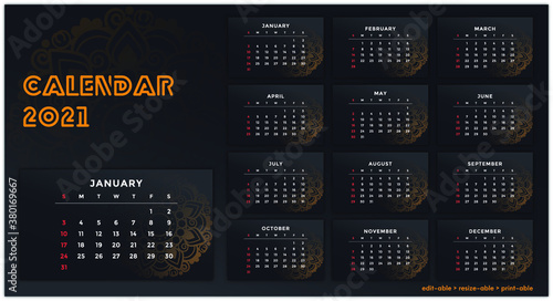 Desk calendar template 2021. Printable Minimalist blackish Colourful Abstract Elegant printable Premium free Vector. Corporate and business calendar.