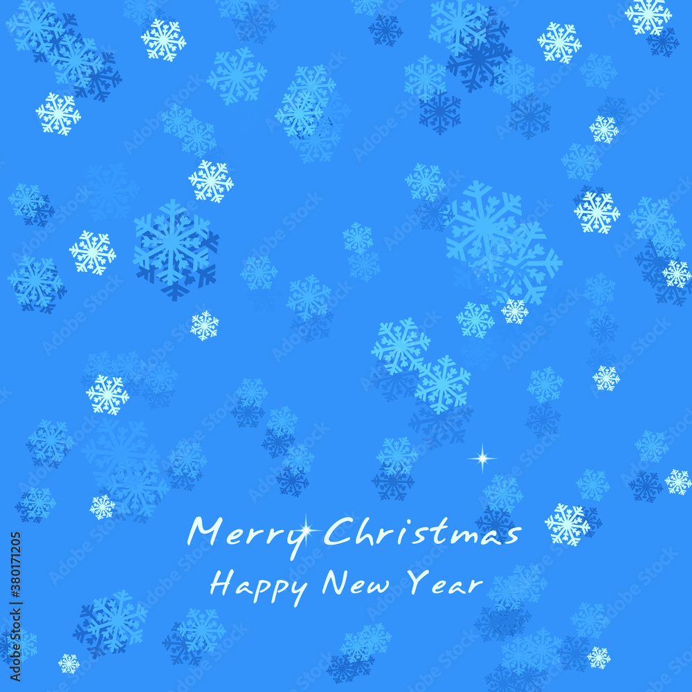 Simple elegant Christmas card with snowflakes on blue background