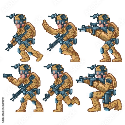 Set of game soldier characters