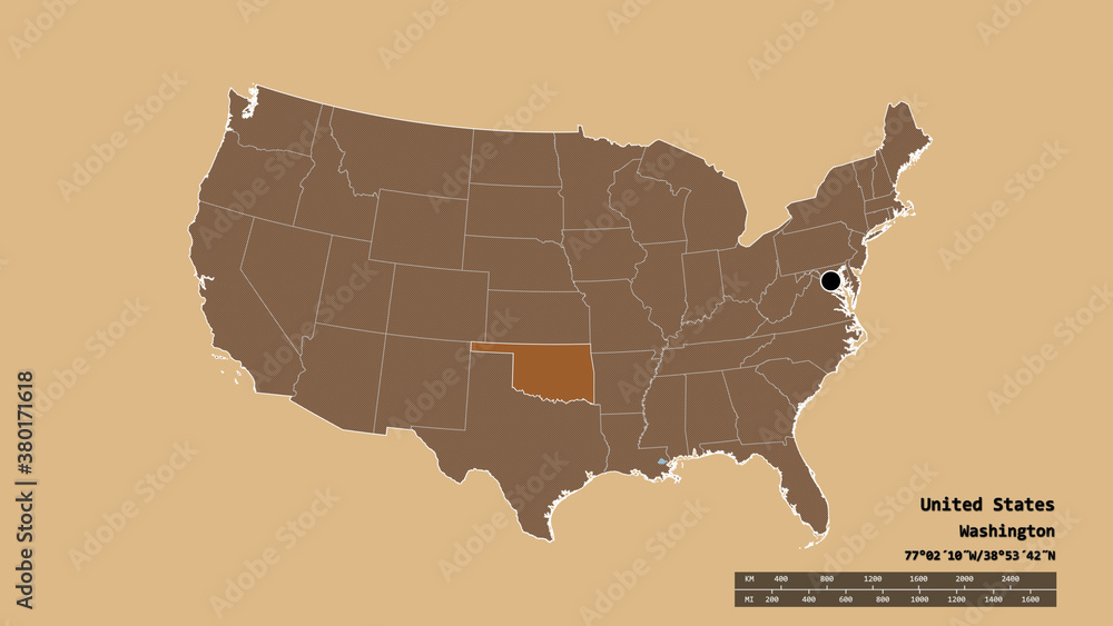 Location of Oklahoma, state of Mainland United States,. Pattern