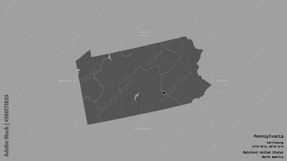 Pennsylvania - Mainland United States. Bounding box. Bilevel