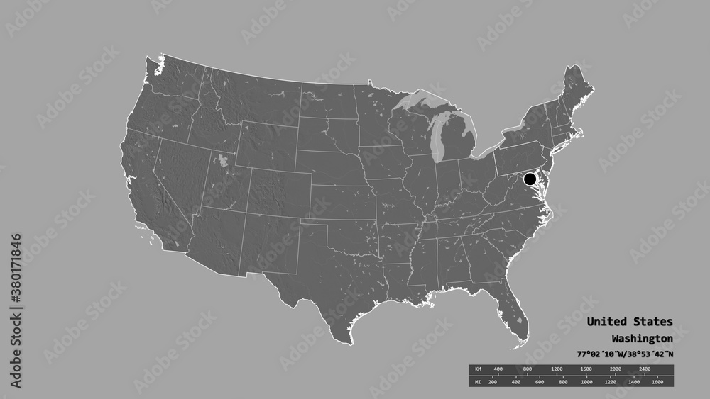 Obraz premium Location of Pennsylvania, state of Mainland United States,. Bilevel