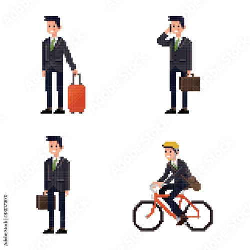 Set of pixel art businessman icons
