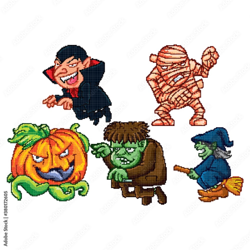 Set of pixelated monster Set of pixelated monster
