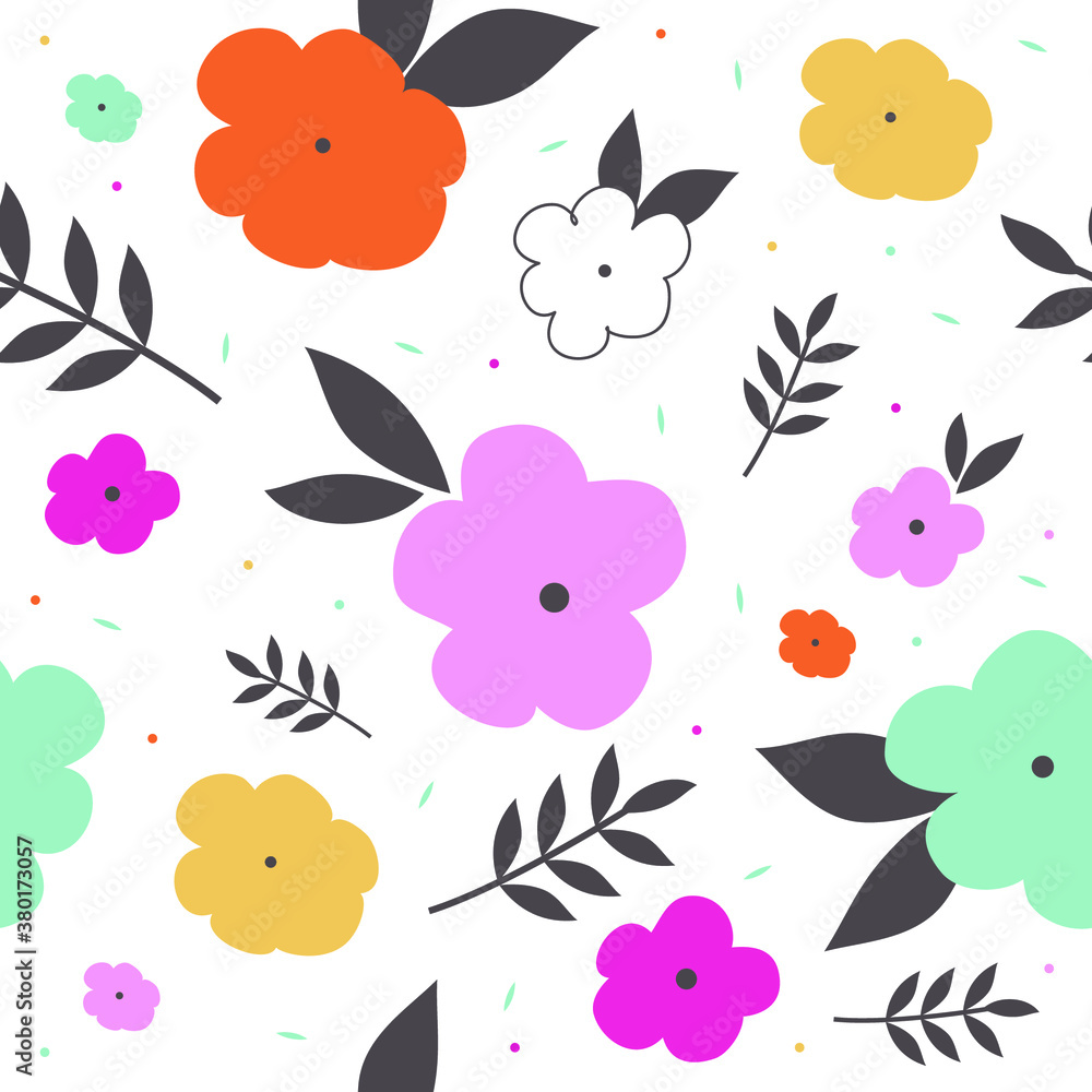 colorful flower pattern with leaf and small circle colorful flower pattern with leaf and small circle