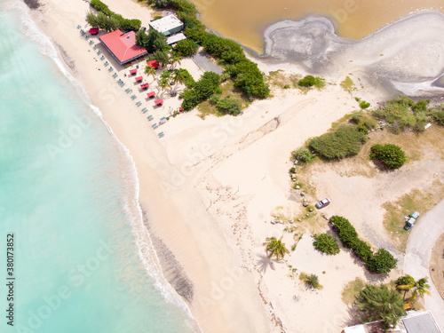 Aerial view of the Caribbean island of Sint maarten /Saint Martin. Aerial view of La savane and st.louis st.martin. Happy bay and friars bay beach on St.maarten. photo