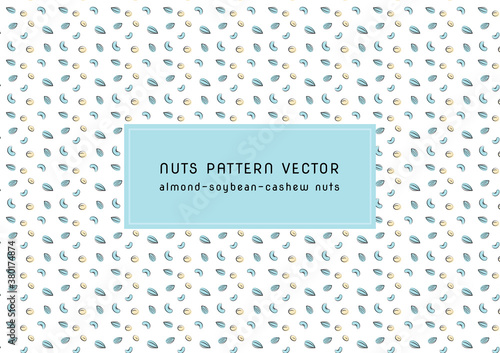 cute cartoon of nuts, cashew almond and soy bean pattern background vectors isolated on white background