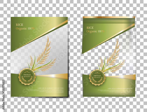 Rice Package Thailand food Products, green gold banner and poster template vector design rice.