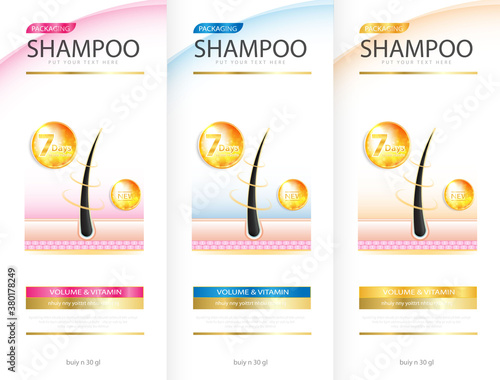 Hair care design of shampoo. cosmetic for design the effects of protection and shine and radiance of hair on a bright. Vector illustration.
